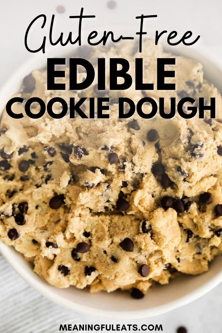 A white bowl full of edible chocolate chip cookie dough. Healthy Edible Cookie Dough, Dairy Free Cookie Dough, Gluten Free Cookies Easy, Gluten Free Cookie Dough, Cookie Dough To Eat, Edible Cookie Dough Recipe, Cookie Dough Recipe, Dairy Free Cookies, Raw Cookie Dough