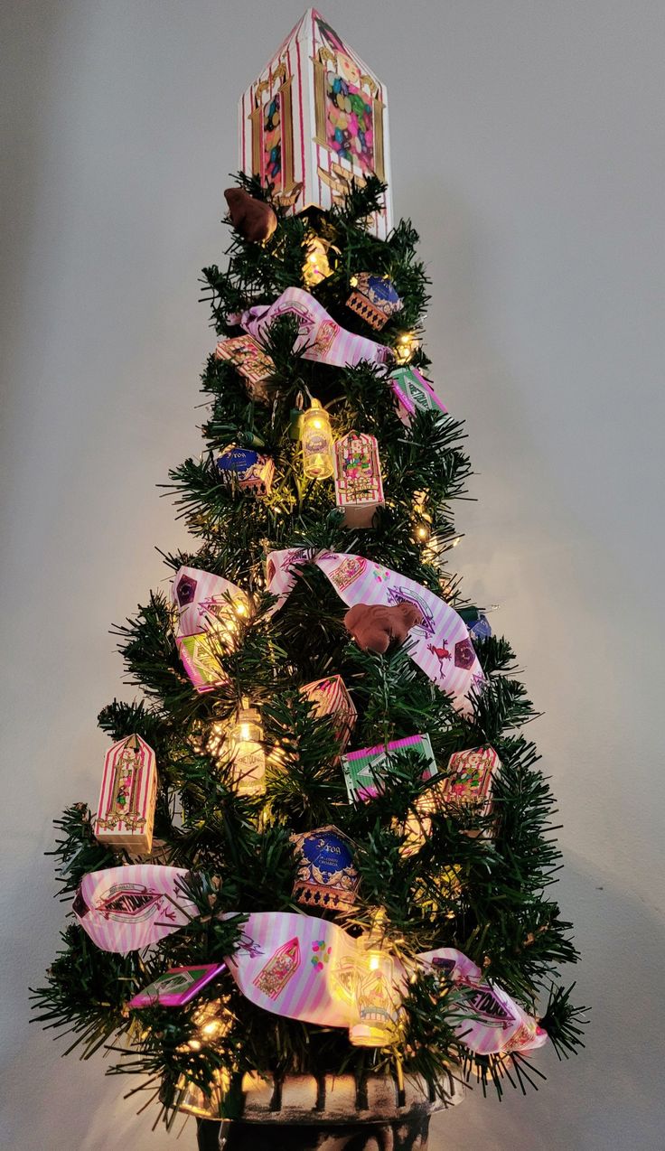 a decorated christmas tree with lights and ornaments