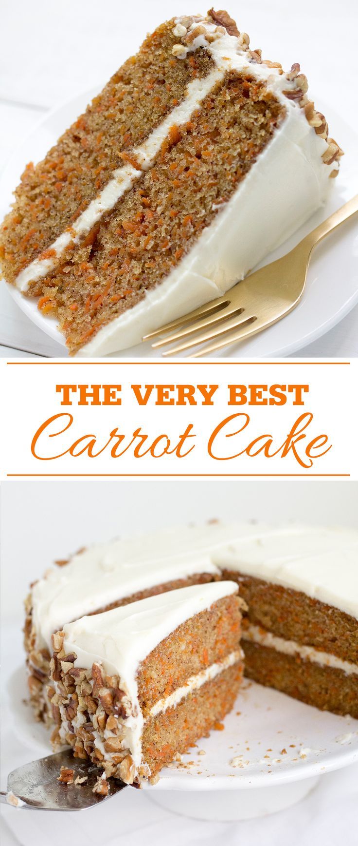 the very best carrot cake with cream cheese frosting on top is ready to be eaten