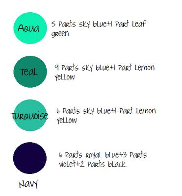 four different shades of blue and green with the words aqua, teal, yellow