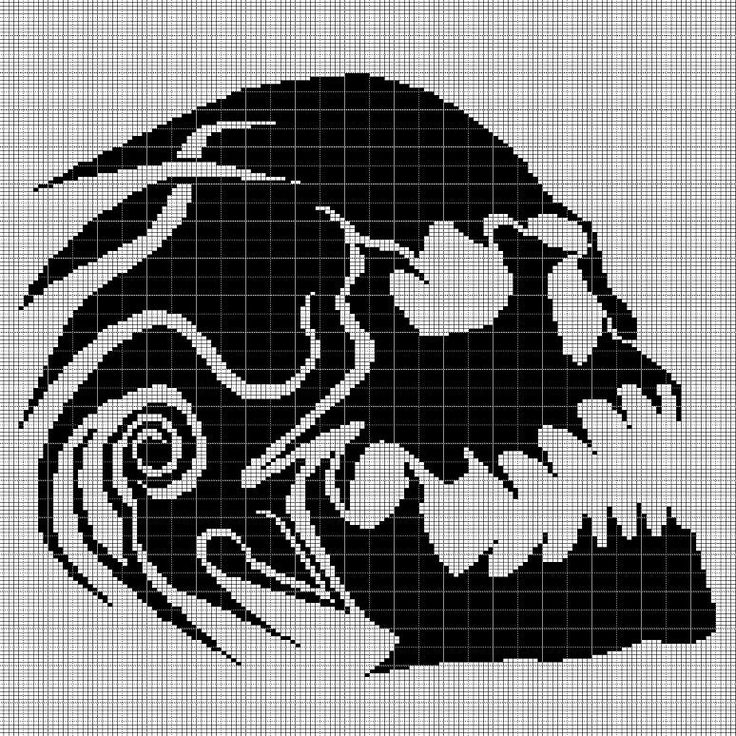 a cross stitch pattern with a skull and swirls in the middle, on a white background