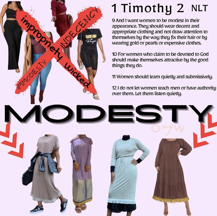 an ad for modesty, featuring different types of dresses and skirts with the text