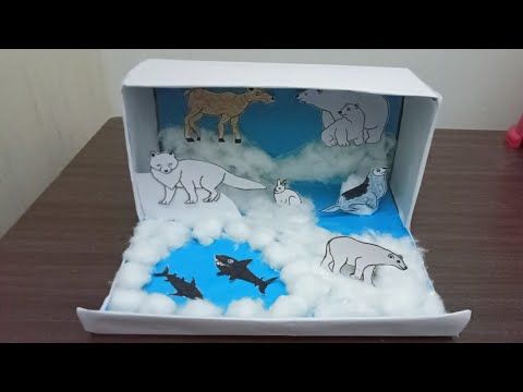 an open cardboard box with polar bears and other animals in the clouds on top of it