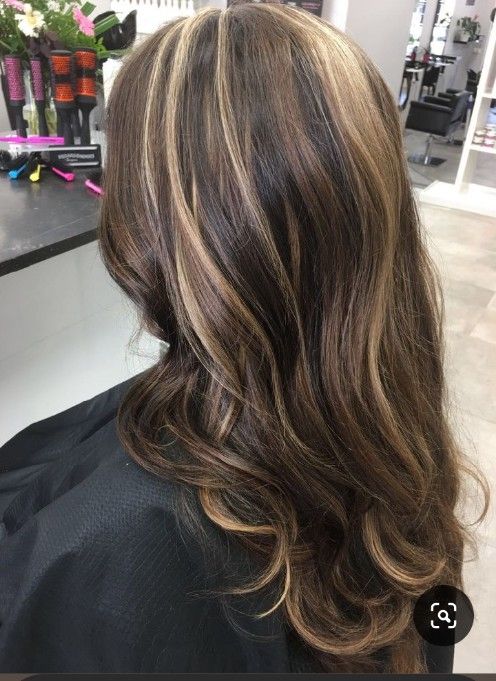 Highlight Patterns For Hair, Subtle Calico Hair, Blonde Highlights On Dark Hair, Brown Hair Looks, Brown Hair Inspo, Hair Inspiration Long, Brunette Hair With Highlights, Dark Hair With Highlights, Hair Streaks