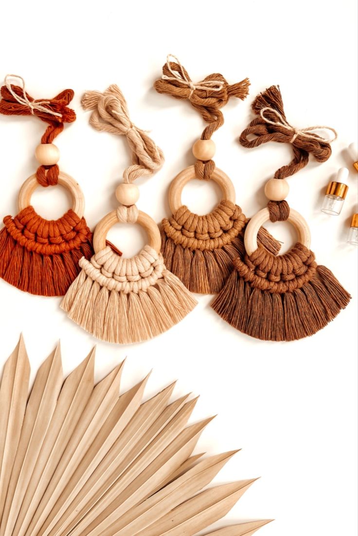 four pairs of wooden tassels with different colors