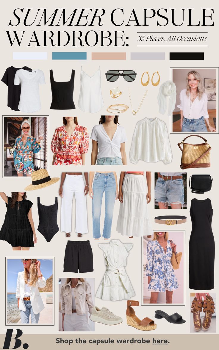 Be Super Stylish This Summer With This Gorgeous Capsule Wardrobe! Perfect Capsule Wardrobe, Busbee Style, 30 Outfits, Summer Capsule Wardrobe, Summer Chic, Formal Looks, Womens Casual Outfits, Summer Wardrobe, Capsule Wardrobe