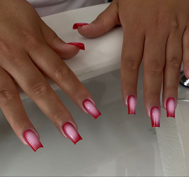 Almond Baddie Nails Acrylic, Red Designs Nails, Basic Holiday Nails, Sparkly Valentines Nails, Red Nails Acrylic Square, Pink And Red French Nails, Red And Pink French Tip Nails, Red Nail Inspo Short, Acrylic Nails Square Short