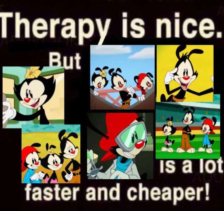 cartoon characters with words that say therapy is nice but faster and cheaper