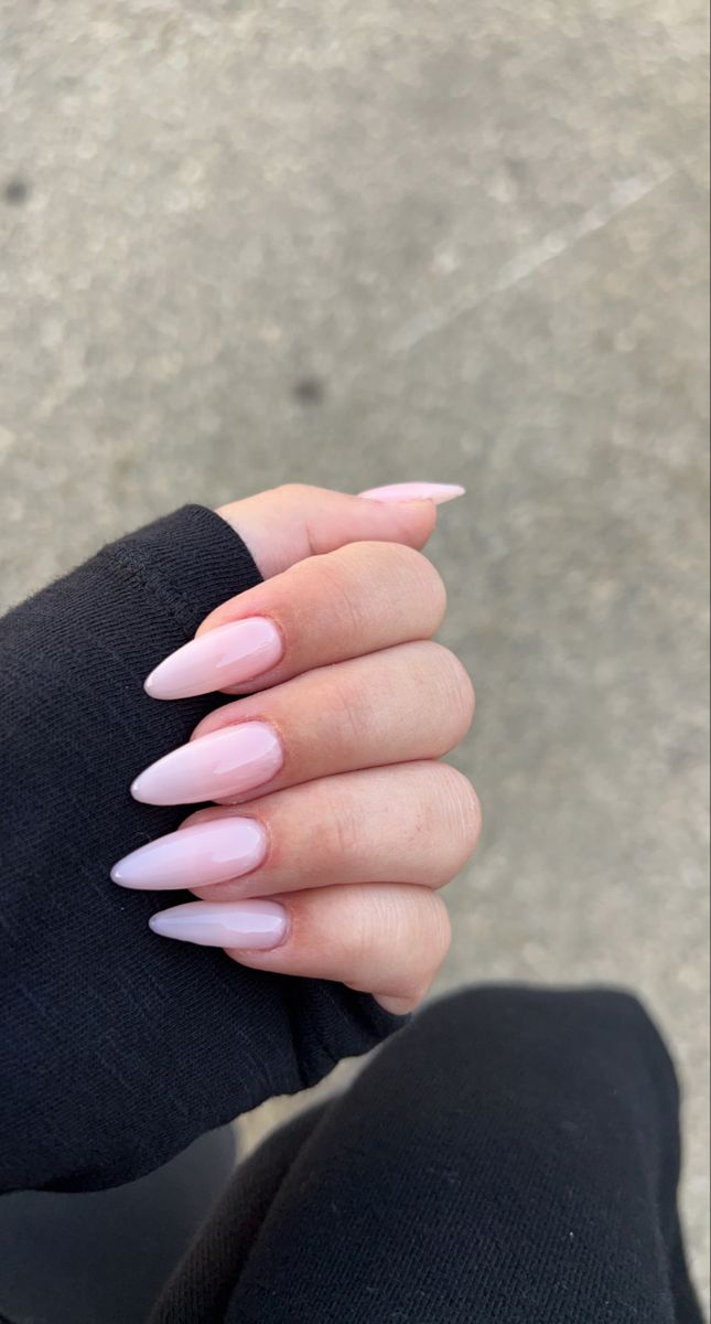 Pink Almond Nails Aesthetic, Simple Baddie Nails Almond, Light Pink Almond Nails Long, Light Acrylic Nails Almond, Light Nails Almond, Long Almond Pink Nails, Long Pink Almond Nails, Baby Pink Almond Acrylic Nails, Best Acrylic Nails Almond