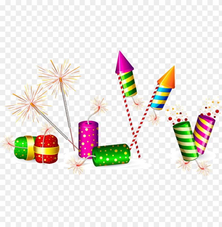 colorful fireworks and presents on a transparent background png image with no background, transparent