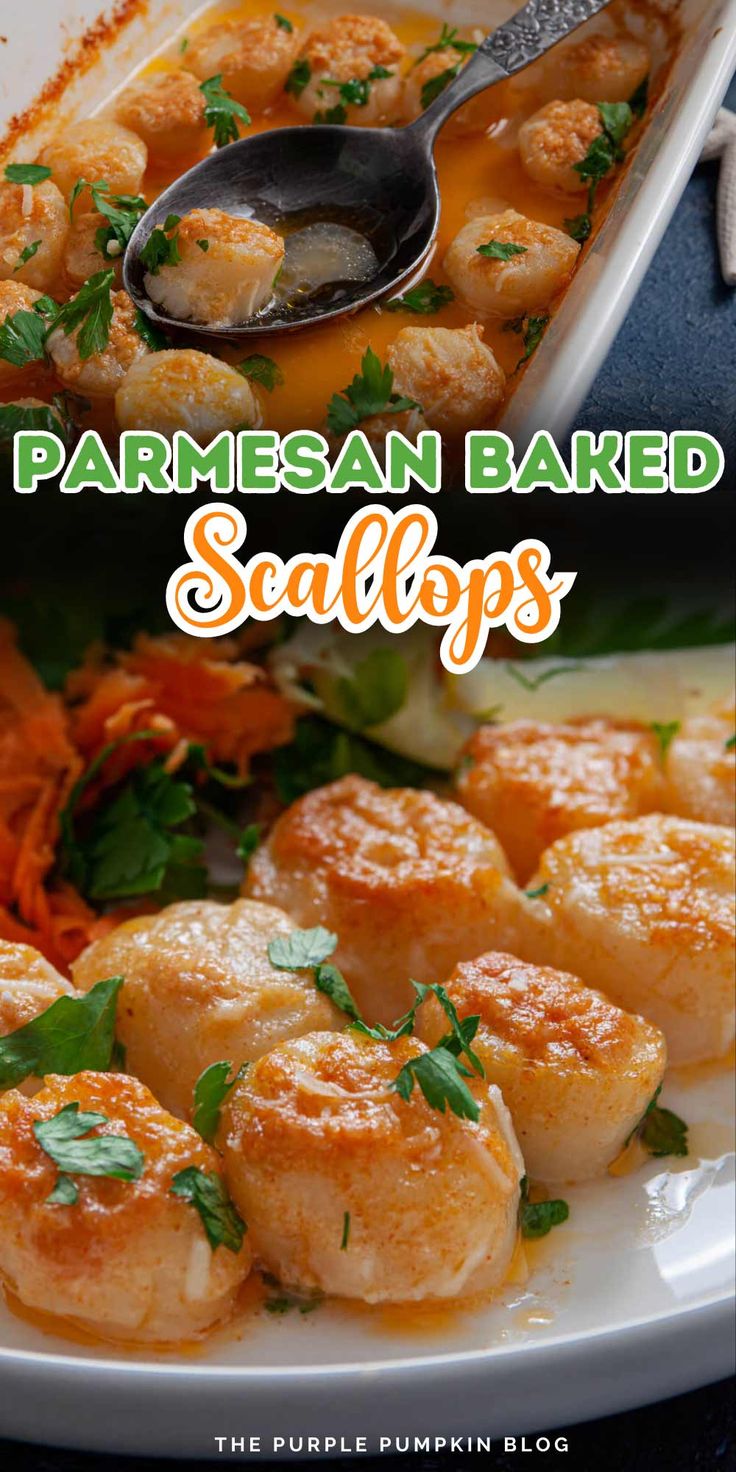 parmesan baked scallops on a white plate