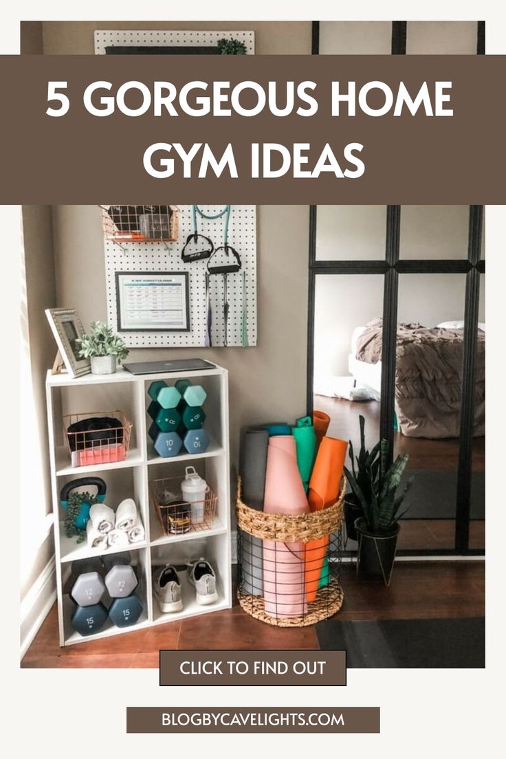 a living room filled with lots of different items and text that reads, 5 gorgeous home gym ideas