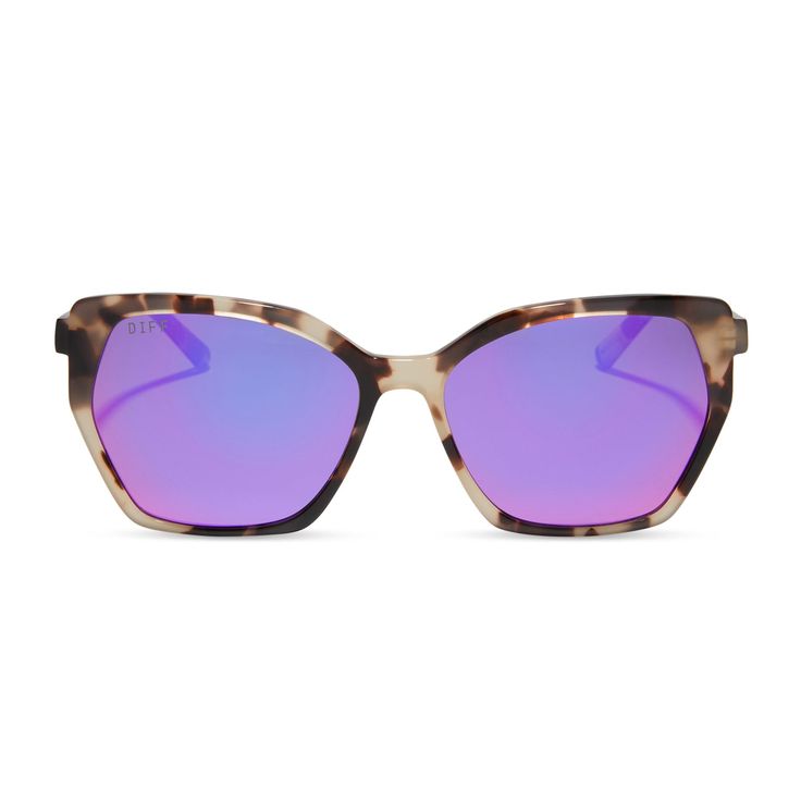 diff eyewear vera square oversized sunglasses with a cream tortoise acetate frame and pink rush mirror lenses front view Chic Purple Sunglasses With Uva Protection, Chic Purple Sunglasses With Mirrored Lenses, Casual Purple Sunglasses With Polarized Lenses, Purple Polarized Cat Eye Sunglasses, Purple Mirrored Sunglasses, Robin Arzon, Lauren Lane, Tori Kelly, James Decker