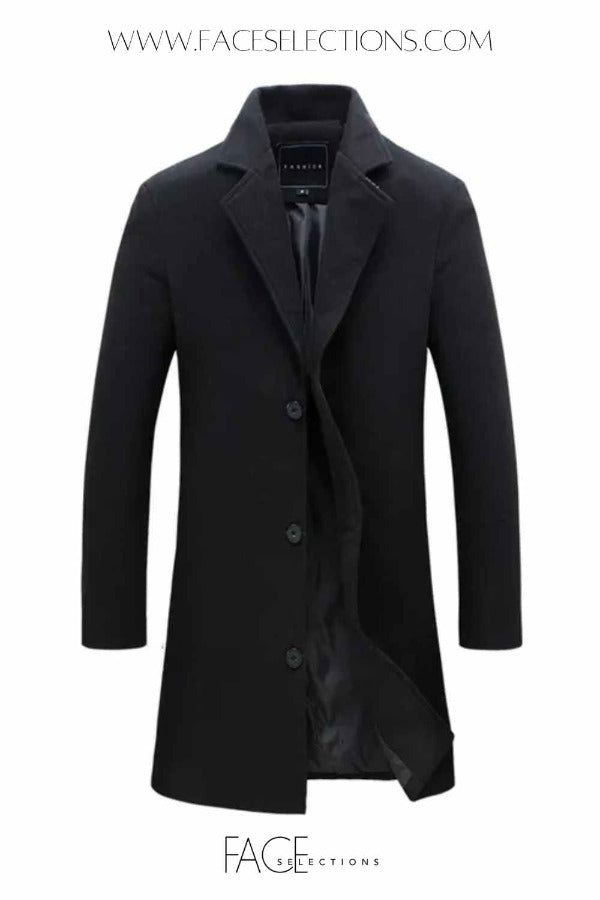 Introducing the epitome of timeless elegance and urban sophistication: the London Long Coat. Crafted with meticulous attention to detail and designed for the discerning gentleman, this coat seamlessly combines classic style with modern sensibilities. Picture yourself strolling down the cobblestone streets of London, enveloped in the luxurious warmth of this wool blend masterpiece. As autumn leaves dance in the crisp breeze and the city comes alive with its signature charm, you'll exude an aura o Single Breasted Wool Coat For Business Casual, Single-breasted Wool Coat For Business Casual, Black Single Button Business Outerwear, Black Long Coat For Semi-formal Occasions, Winter Business Wool Coat With Single Button, Business Wool Coat Single Breasted, Winter Semi-formal Wool Coat With Hidden Button Closure, Single Breasted Wool Coat For Business, Business Casual Wool Coat With Hidden Buttons