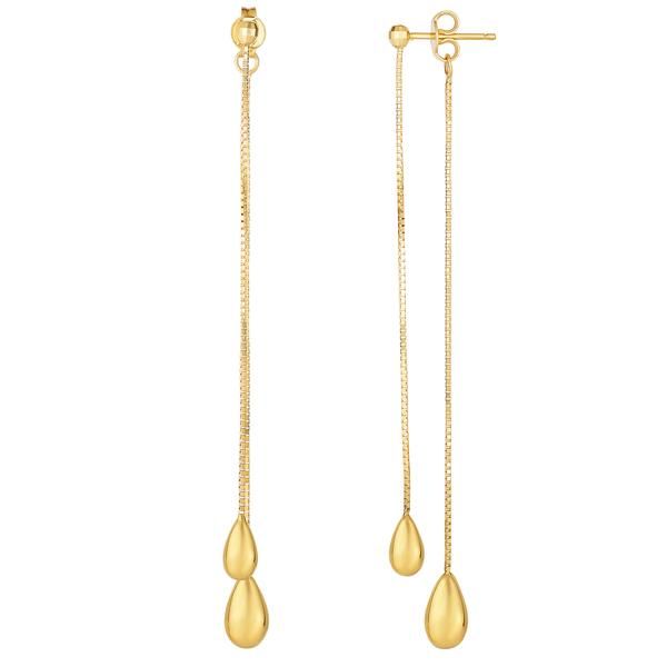 Elevate any ensemble when you wear this breathtaking 14k yellow gold front and back dangling earrings. Featuring a double pear shape bead on a box chain tassel motif, these earrings are a perfect addition to anyone’s jewelry collection. These post push back earrings come in a elegant gift box.14K Yellow GoldPolished Fi Royal Chain, Bamboo Hoop Earrings, Gold Chandelier Earrings, Bead Bar, Minimalist Earrings Studs, Simple Stud Earrings, Minimalist Studs, Beaded Drop Earrings, Gold Price