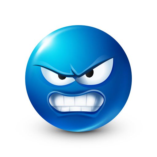 a blue emotiction with an angry look on it's face and eyes