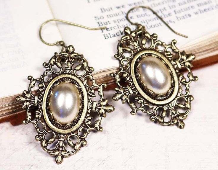 Please choose your preferred color from the color chart and locate it in the drop-down box in this product listing. Ren Faire Wedding, Ornate Earrings, Victorian Drop Earrings, Drop Earrings Bridal, Multiple Earrings, Antique Filigree, Jewel Colors, Pearl Cream, Filigree Earrings