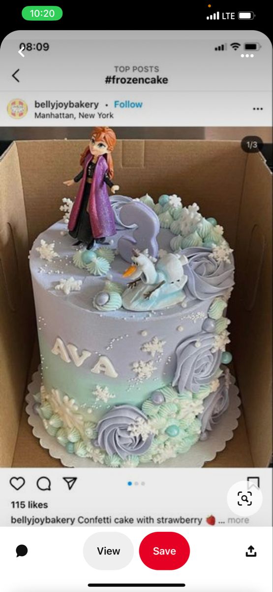 a frozen princess cake in a box on instagram