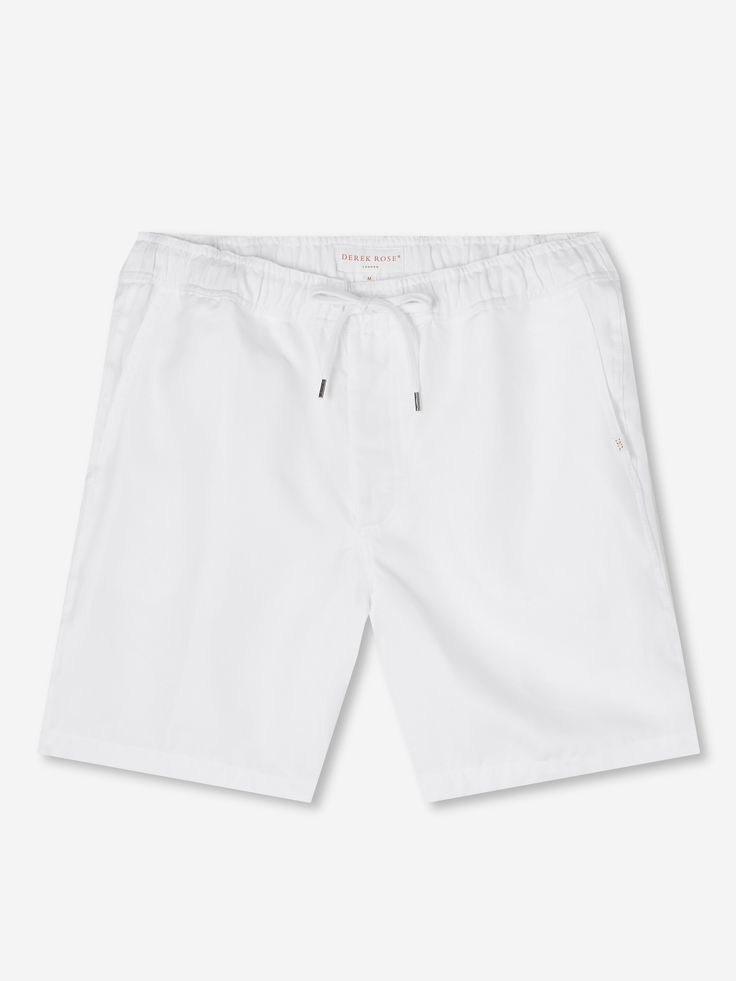 Our Sydney shorts in white are cut for a regular fit for the perfect, warm weather ready style. We have developed a mid-weight, beautifully soft and breathable pure linen that will keep you cool and comfortable in even the hottest of conditions. This made in Italy fabric is finished by being piece-dyed before construction for a bright and vibrant pure white. The Sydney short features a curved back yoke for a great fit and an elasticated waistband with drawcord for comfort. The front of the short Classic White Bottoms With Built-in Shorts, White Bermuda Shorts With Built-in Shorts For Vacation, White Bermuda Shorts For Summer Vacation, White Bermuda Shorts For Vacation, Classic White Shorts With Pockets, White Bermuda Cotton Bottoms, Classic White Bermuda Shorts, White Relaxed Fit Bermuda Shorts, White Linen Bermuda Shorts For Summer