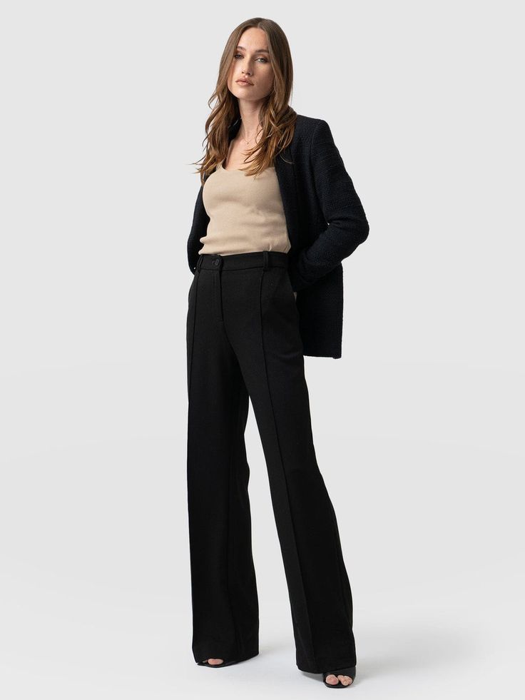 Cambridge Tailored Wide Leg Pant - Black Quick And Easy Outfits, Pant Suit Women, Heels Office, Smart Casual Work, Womens Black Pants, Casual Pant, Office Manager, Secret Boards, Suit Women