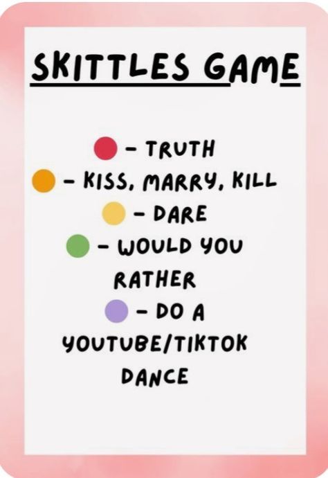 a poster with the words skittles game written in black on white and pink background