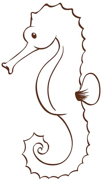 a drawing of a seahorse with its tail extended and it's head turned to the side