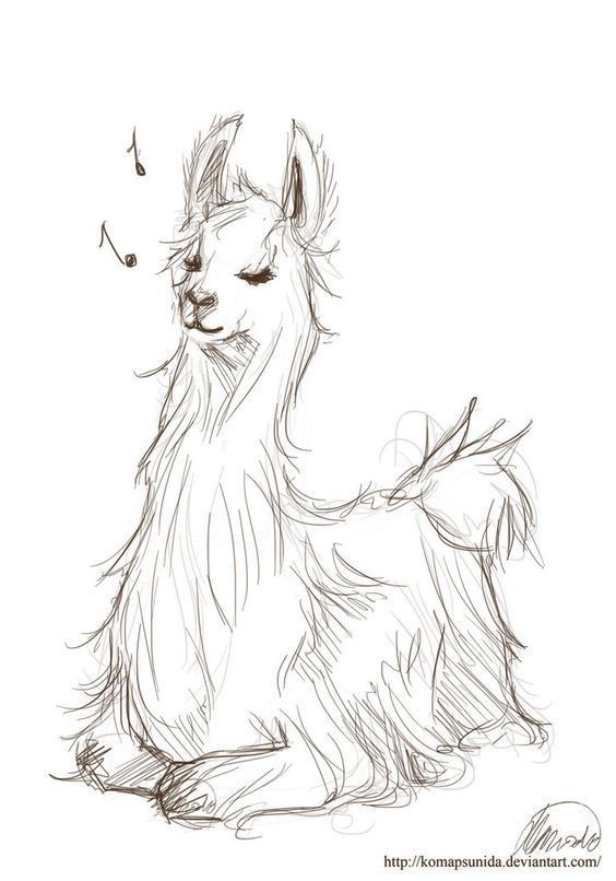 a drawing of a llama with music notes on its head and tail, sitting down