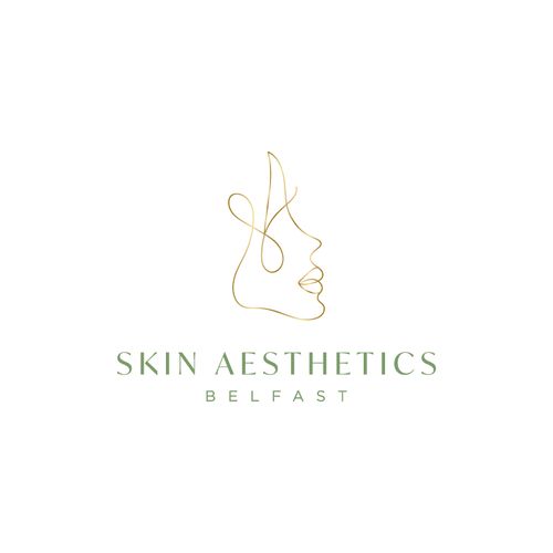 a woman's face with the words skin aesthetics belfastt on it