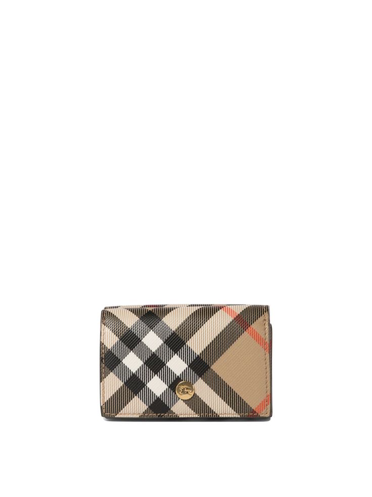 Beige BURBERRY CHECK COMPACT WALLET Burberry Shoulder Bag, Brown Accessories, Fall Bags, Compact Wallet, Burberry Wallet, Leather Phone Case, Brushed Metal, Zip Wallet, Painting Edges