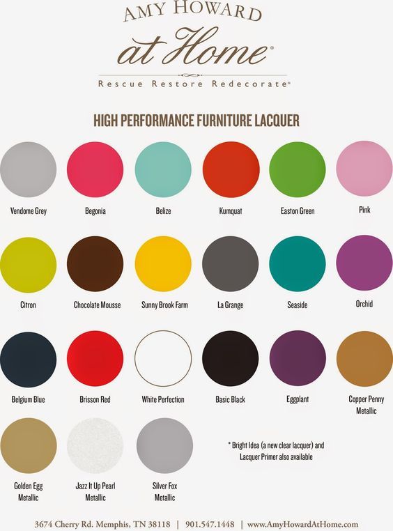 the color chart for high performance furniture lacquer, which is available in many different colors