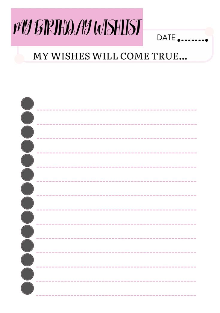 a printable birthday wish list for someone to write on the front of their card