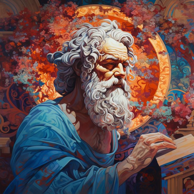 a painting of an old man holding a book