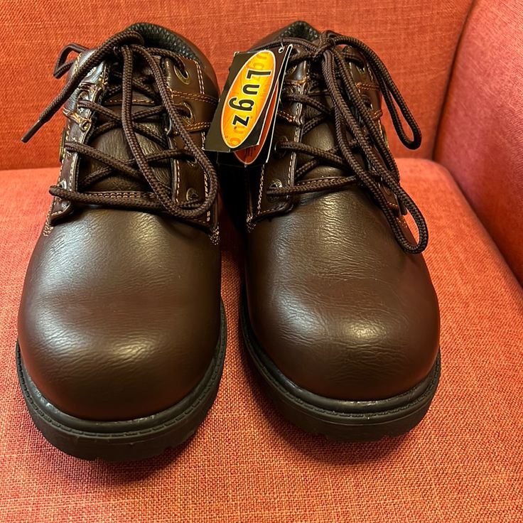 Lugz Leather Boots Dark Brown Slip Resistant, Laces And 1 Inch Heel. Mens Size 6.5 Or Womens Size 8.5 New With Tags Lugz Boots, High Cut Sneakers, Mens Slip On Sneakers, Combat Boots Style, Fleece Boots, Black Slip On Sneakers, Moc Toe Boots, Oxford Sneakers, Black Slip On Shoes