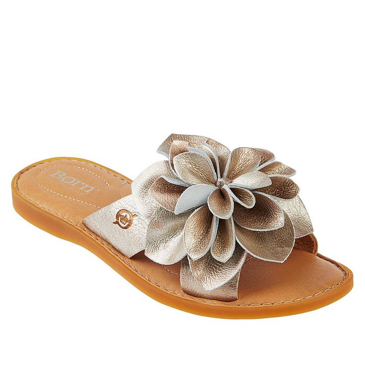 Born Ivory Leather Sandal  Bring a touch of tropical paradise to any look with this beautiful slide. Blossoms in buttery soft leather it absolutely irresistible. Leather Socks, Born Shoes, Perforated Leather, Pig Skin, Tropical Paradise, Full Grain Leather, Leather Sandals, Soft Leather, Hand Sewing