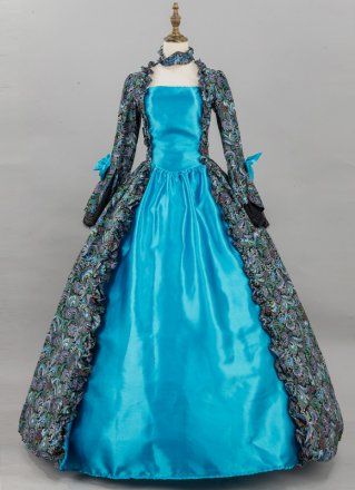 Renaissance Blue Floral Patterns Cotton Gothic Victorian Dress for Women Fantasy Queen Masquerade Gown Theatrical Costume Blue Victorian Dress With Fitted Bodice Ball Gown, Blue Victorian Dress With Fitted Bodice, Elegant Blue Victorian Dress For Fancy Dress, Blue Victorian Ball Gown With Fitted Bodice, Elegant Blue Victorian Dress For Party, Elegant Blue Gown For Fancy Dress, Blue Victorian Ball Gown, Royal Blue Costume Dress, Blue Victorian Dress With Fitted Bodice For Formal Occasions