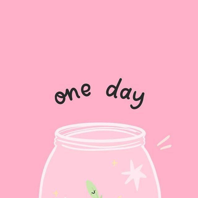 a pink background with an illustration of a fish in a bowl and the words one day above it