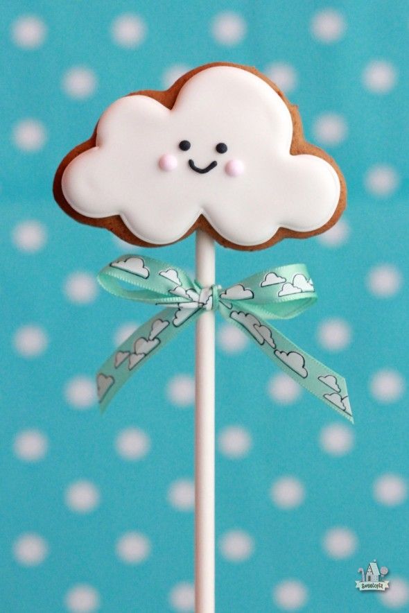 a close up of a cake on a stick