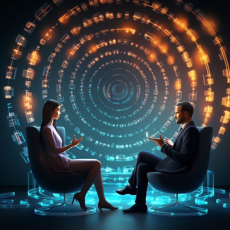 two people are sitting in chairs and looking at something on the screen with bright lights around them