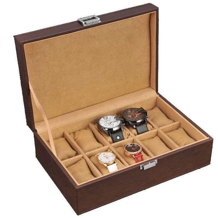 High-End Brown Leatherette Watch Box with 10 Slots Leather watch cases offer excellent protection for your watches. Along with being stored in an attractive box, they are shielded from sudden movements and shocks by elegant cushions. Dimensions: Approximately 30 x 20 x 10 cm Colors: Brown and Beige Material: Imitation leather Luxury Watch Box, Leather Watch Case, Board Game Storage, Watch Cases, Bar Accessories Decor, Classic Office, Watch Storage, Brown And Beige, Unique Bags