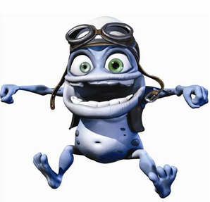 a cartoon character with goggles on his head and arms stretched out to the side