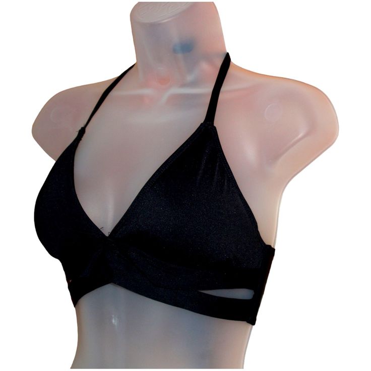 Halter Style Lightly Padded, Bikini Top Fitted Cutout Halter Top For Vacation, Black Triangle Crop Top For Night Out, Chic Black Halter Top For Beach Season, Black Stretch Summer Crop Top, Beachwear Triangle Halter Top For Night Out, Seamless Triangle Top Swimwear For Night Out, Fitted Black Halter Top For Summer, Black Fitted Halter Top For Summer, Black Strappy Halter Top For Summer