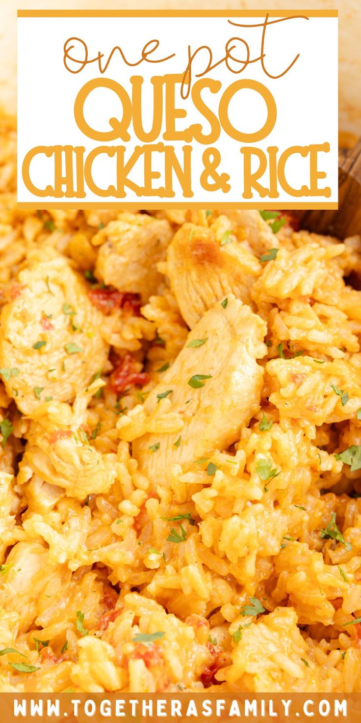 one pot chicken and rice recipe with text overlay