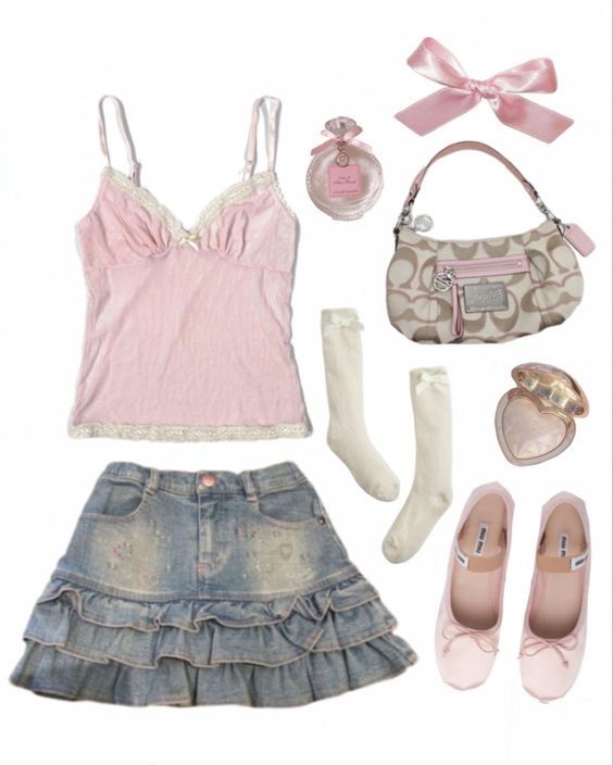 #fashion #shojo #aesthetic #coquette #outfit Y2k Soft Outfits, Pink Outfits Cute, K-12 Inspired Outfits, Pink And Blue Outfit, Cute Outfits Pink, Coquette Fits, Coquette Clothes, Coquette Outfits, Dollette Coquette