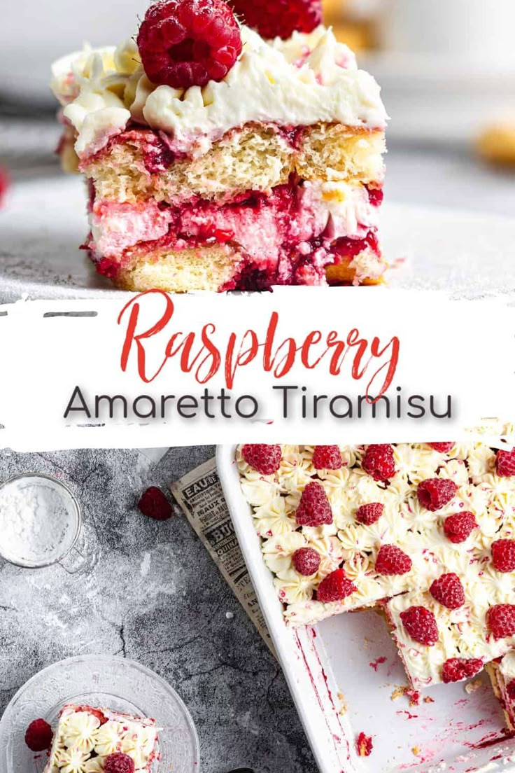 raspberry amarjeto trirami dessert on a plate