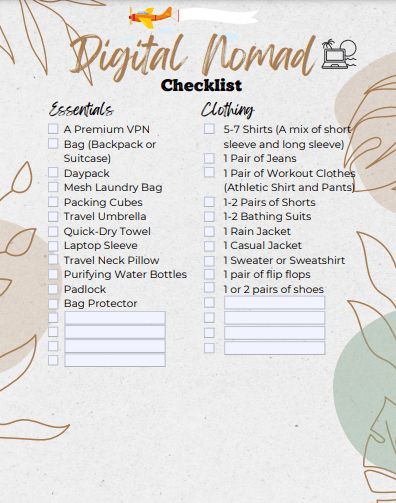 the digital nomad checklist is shown with flowers and leaves on it's side