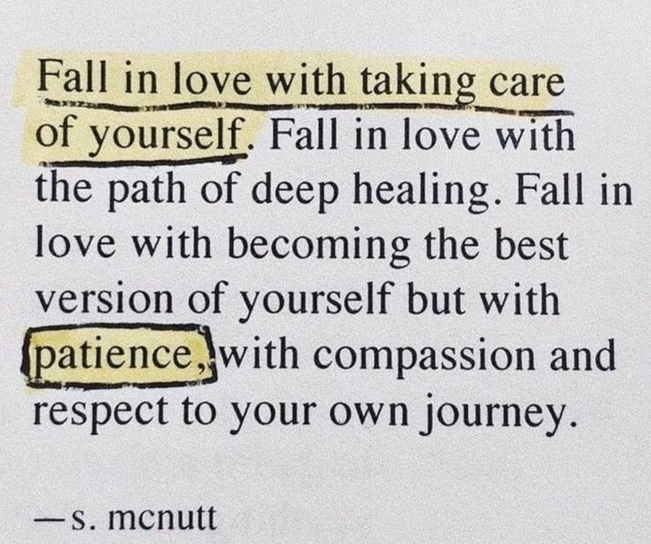 a piece of paper with some type of text on it that says fall in love with taking care of yourself