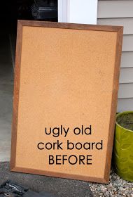 a sign that says ugly old cork board before next to a green bucket and knife