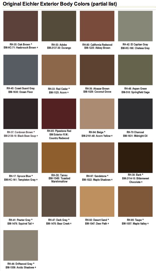 an image of the color scheme for exterior paint colors in different shades and sizes, including brown