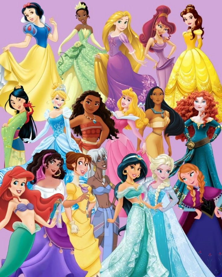 the disney princesses are all dressed up in their different dresses and tiara outfits