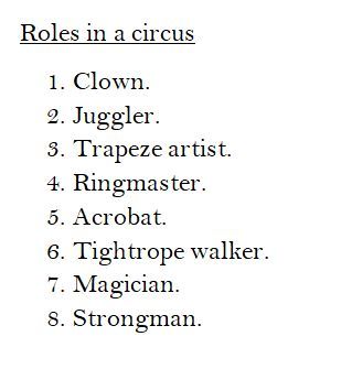 an image of the names of different types of people in this text box, which includes words that describe roles in a circus